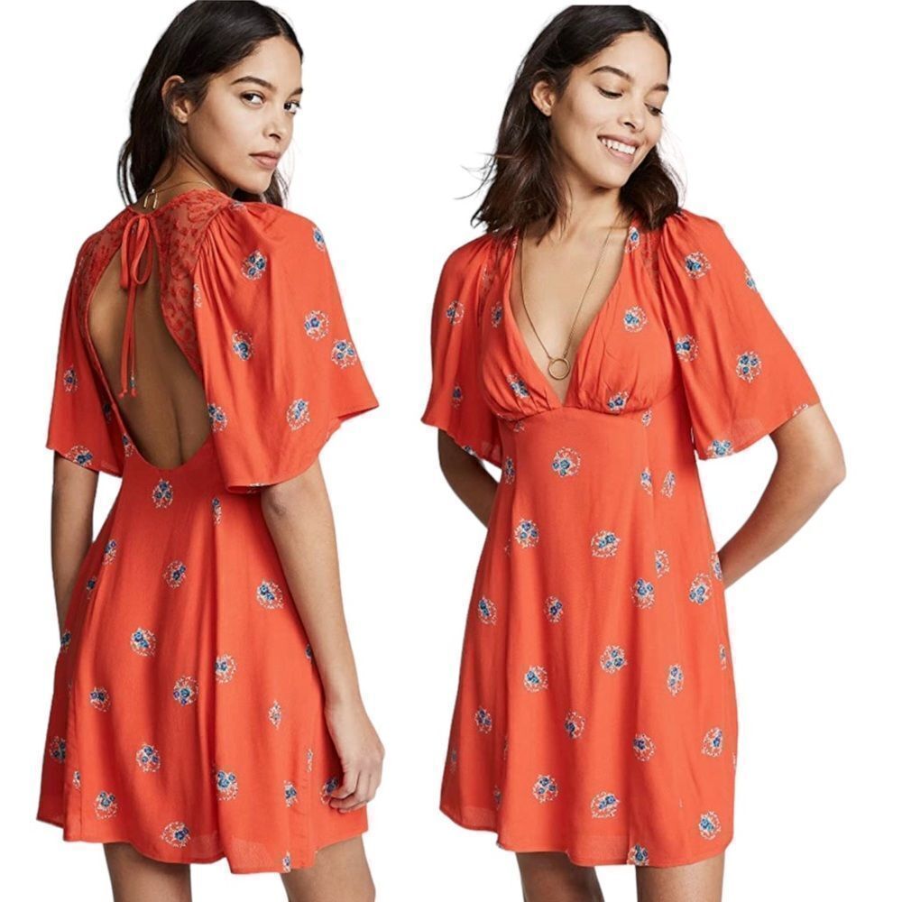 Free People Women's Mockingbird Mini Dress Lace Panel Open Back Size‎ 6